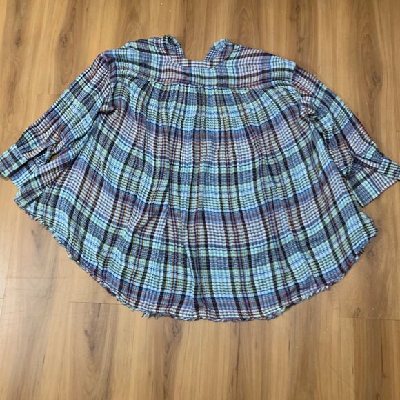 FREE PEOPLE Come On Over Plaid Flannel Oversized Hi-Low Top Raw Hem - Picture 12 of 13